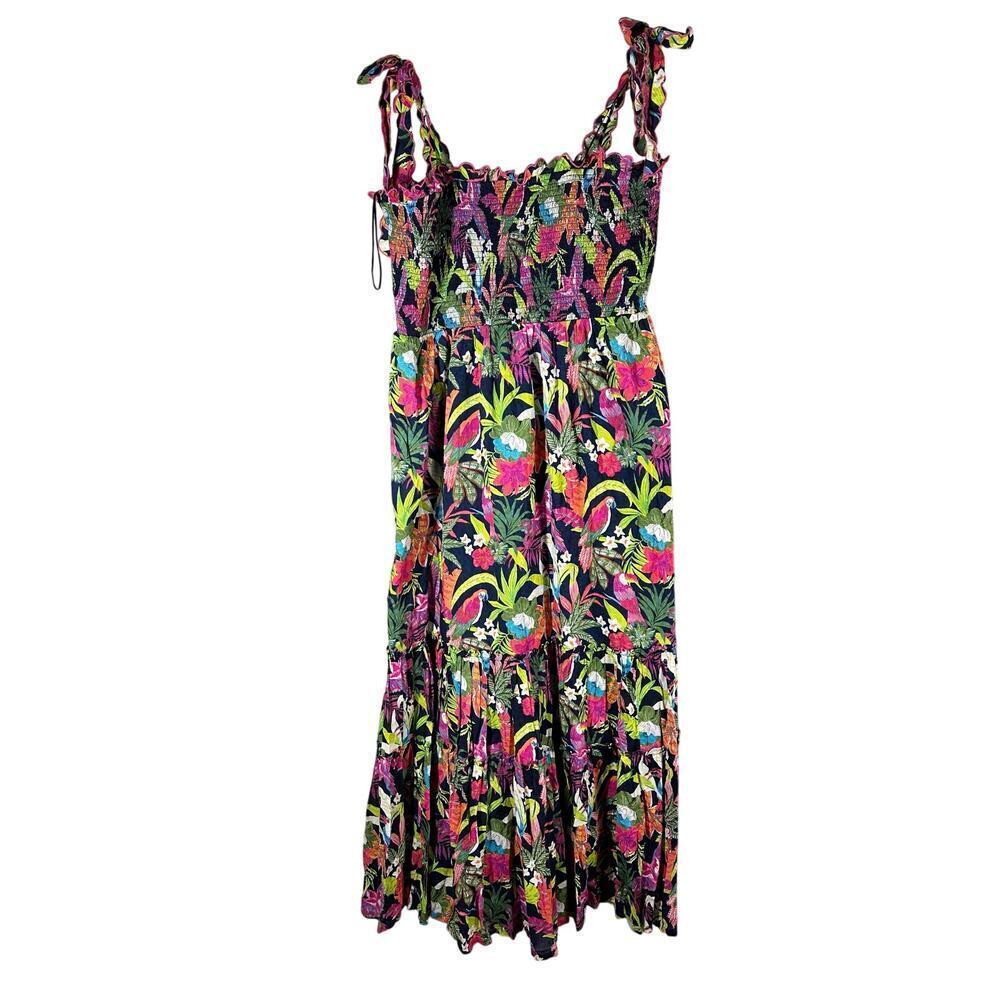 Crown & Ivy Sleeveless Smocked Bodice Dark Floral Parrot Maxi Dress Size XXL